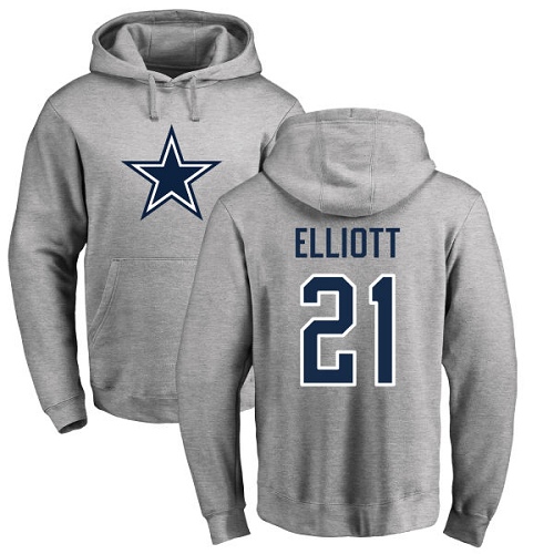 Men Dallas Cowboys Ash Ezekiel Elliott Name and Number Logo #21 Pullover NFL Hoodie Sweatshirts->dallas cowboys->NFL Jersey